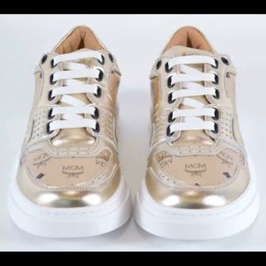 MCM Women's $575 Berlin Gold Visetos Sneakers 36/6